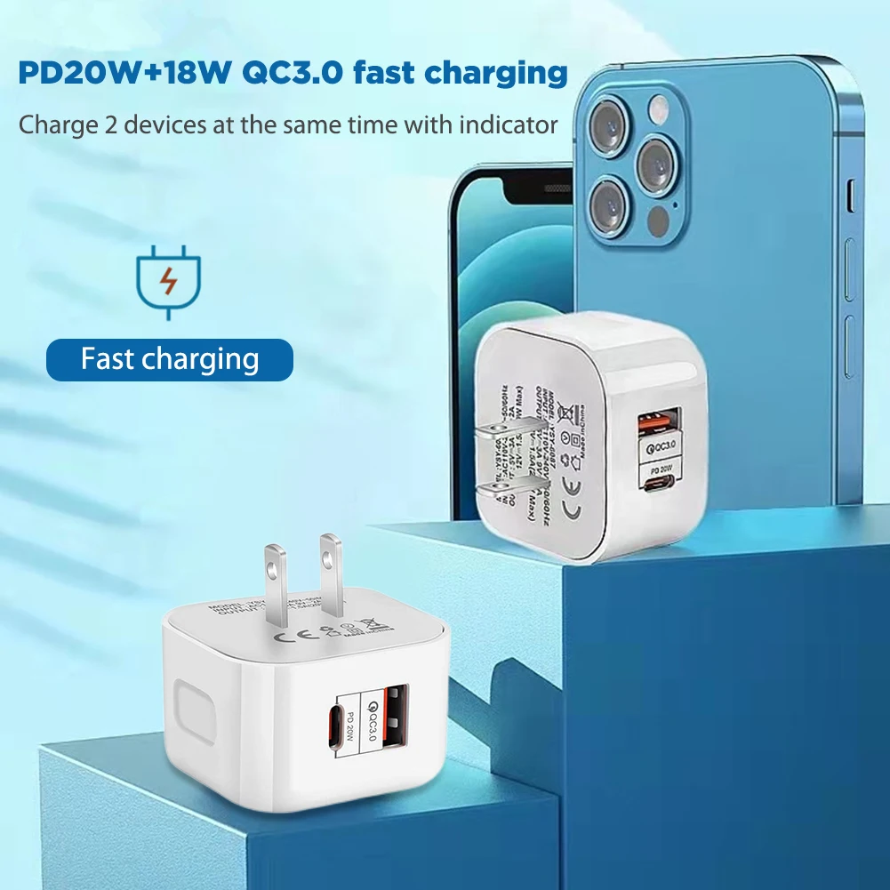 

Зарядное устройство PD, быстрая зарядка QC 3,0, 38 Вт, для iPhone 13 Pro, 2 порта, портативный дорожный настенный адаптер, вилка EU/US/UK