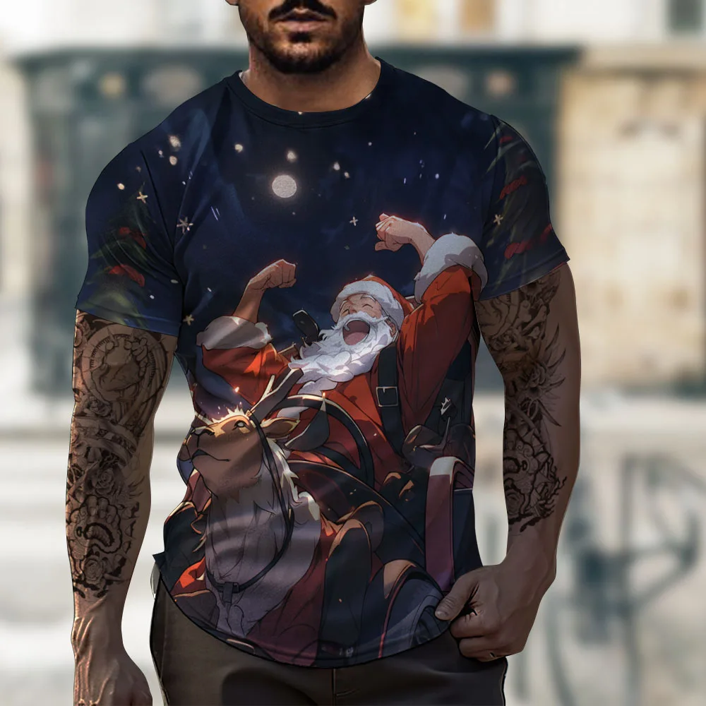 

Santa Claus Graphic T-Shirt Men'S Clothing 3d Holiday Top T-Shirt Men'S Oversized Fashion Casual Short-Sleeved O-Neck