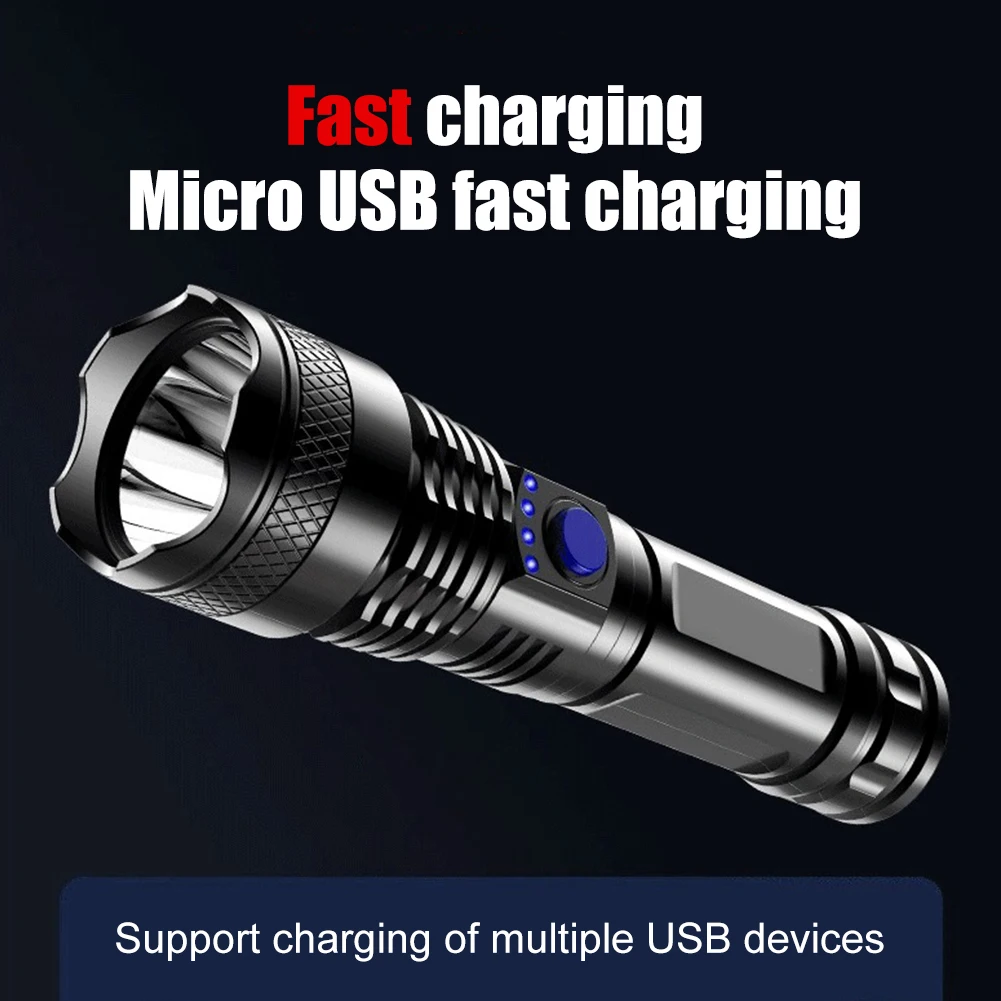 

Светодиодный мощный фонарик с зарядкой Micro USB, IPX4, водонепроницаемый фонарик для кемпинга и рыбалки, 3 скорости, 500 лм, мАч, Уличное оборудован...
