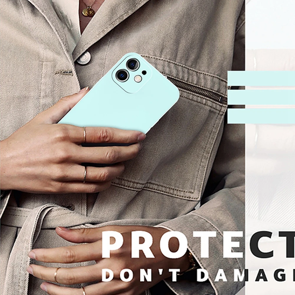 Luxury Square Liquid Silicone Phone Case For iPhone 12 13 11 Pro Max Mini X XR XS Max 7 8 6 6s Plus SE 202 Shockproof Soft Cover