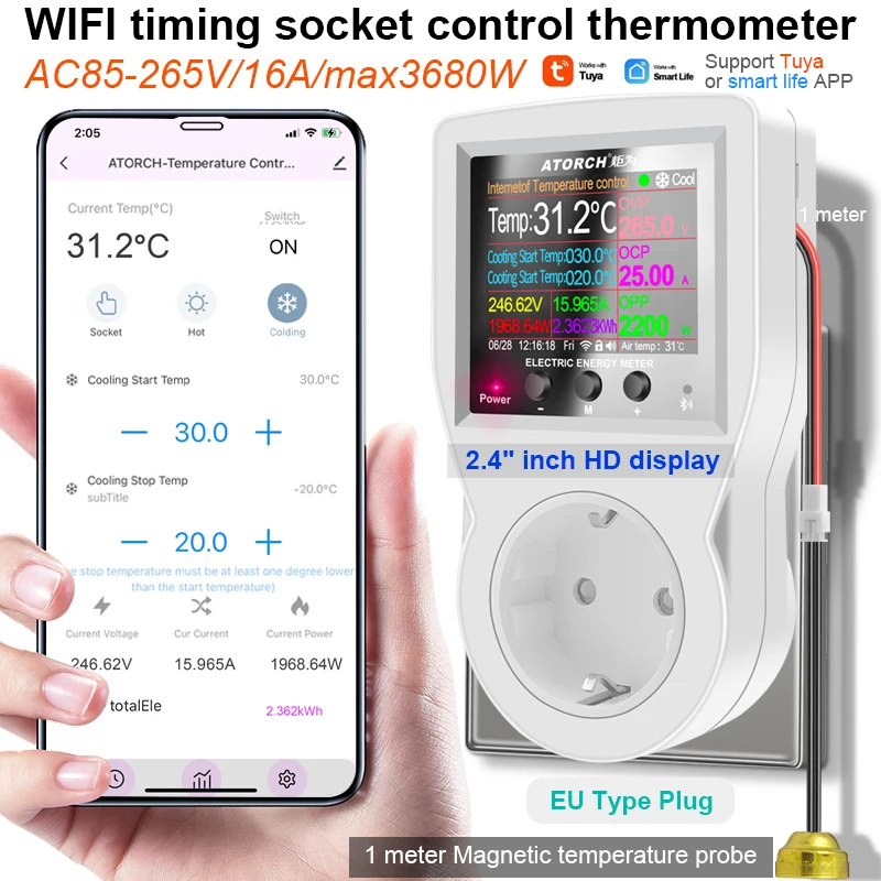 

Контроллер температуры с Wi-Fi, 16 А, 10 А