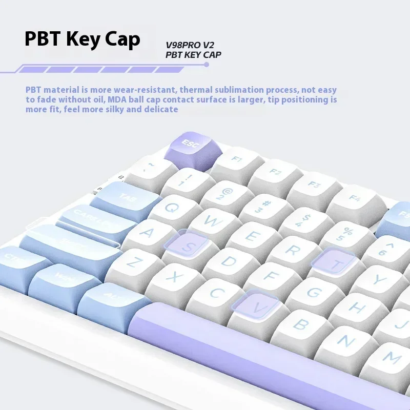 Беспроводная механическая клавиатура VGN V98pro V2 с тремя режимами, Bluetooth, горячая замена, индивидуальная клавиатура для ПК, офиса, электронных видов спорта, игровая клавиатура (art.: 3920c950ff4af) - 3920c950ff4af