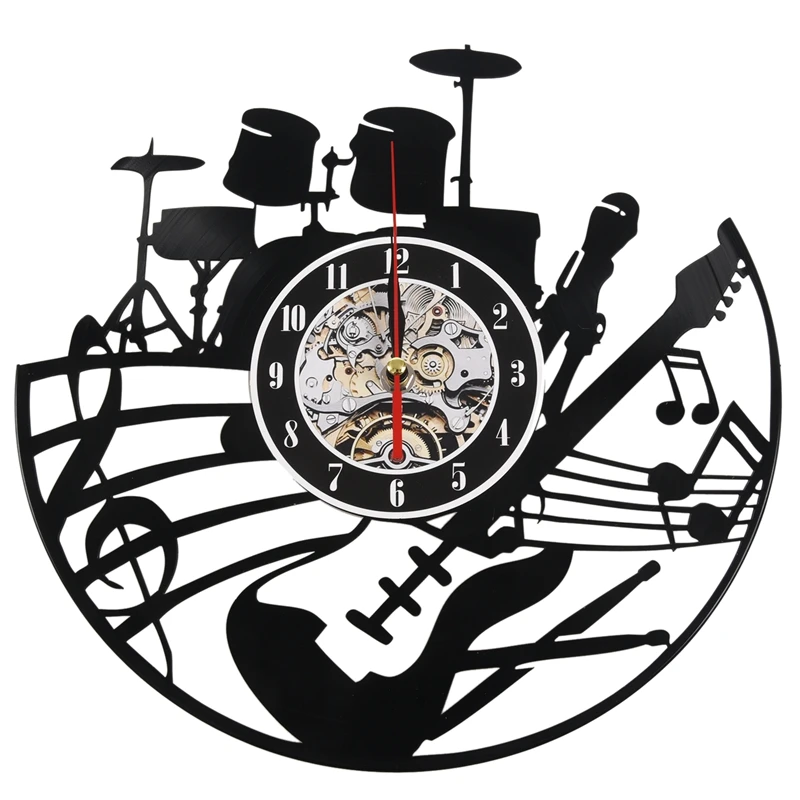 

Настенные часы с изображением гитары, виниловый декор для музыкальных инструментов, настенные часы с РОК Н-роллом, музыкальный подарок