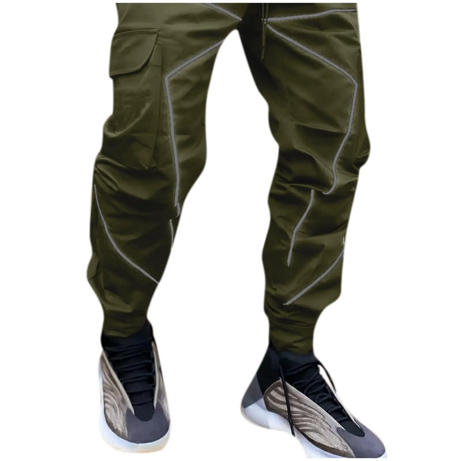 

Hippie Cargo Pants For Men Spring Stripe Printed Pockets Green Black Sweatpants Long Pants