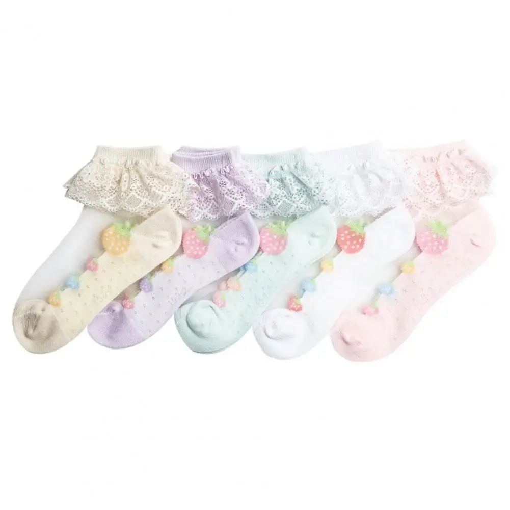 

Ankle Socks Washable No Odor Exquisite Pattern Infant Lace Socks Turn Cuff Ruffle Princess Socks Lace Socks for Indoor