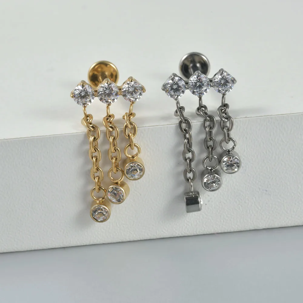 Серьги-гвоздики из титана G23 с фианитом однотонные украшения для пирсинга