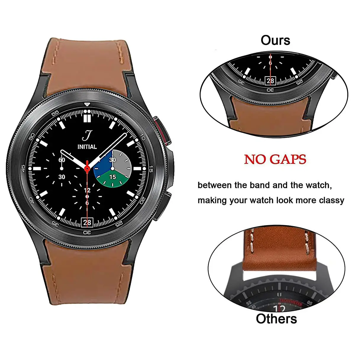 Фото Ремешок кожаный для Samsung Galaxy Watch 4 classic, силиконовый и кожаный браслет без зазоров, 46 мм 42 мм 44 мм 40 мм №3