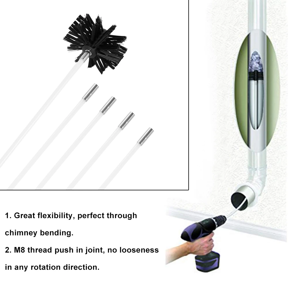 12/17pcs Chimney Brush Set Household Industrial Boiler Dryer Cleaning Tool Rotary Sweep System Fireplace Clean Kit |