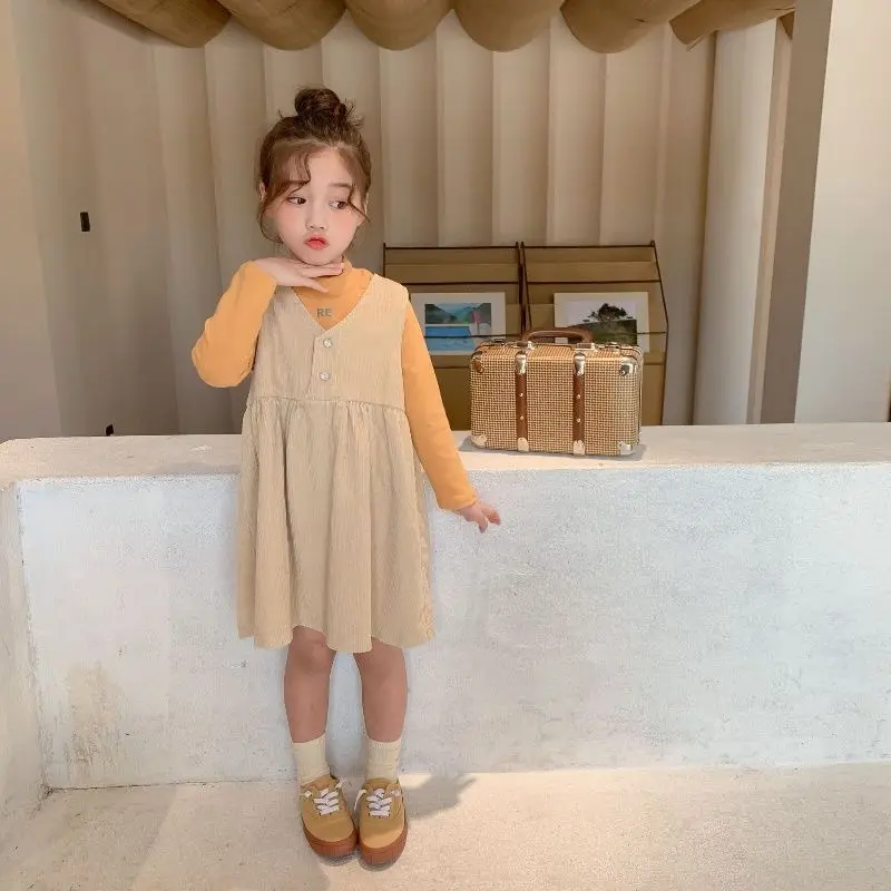 

2022 Spring New Girls Dress Kids Clothing Korean Version Vest Skirt Children's Retro Princess Dress Princess Dress Clothes