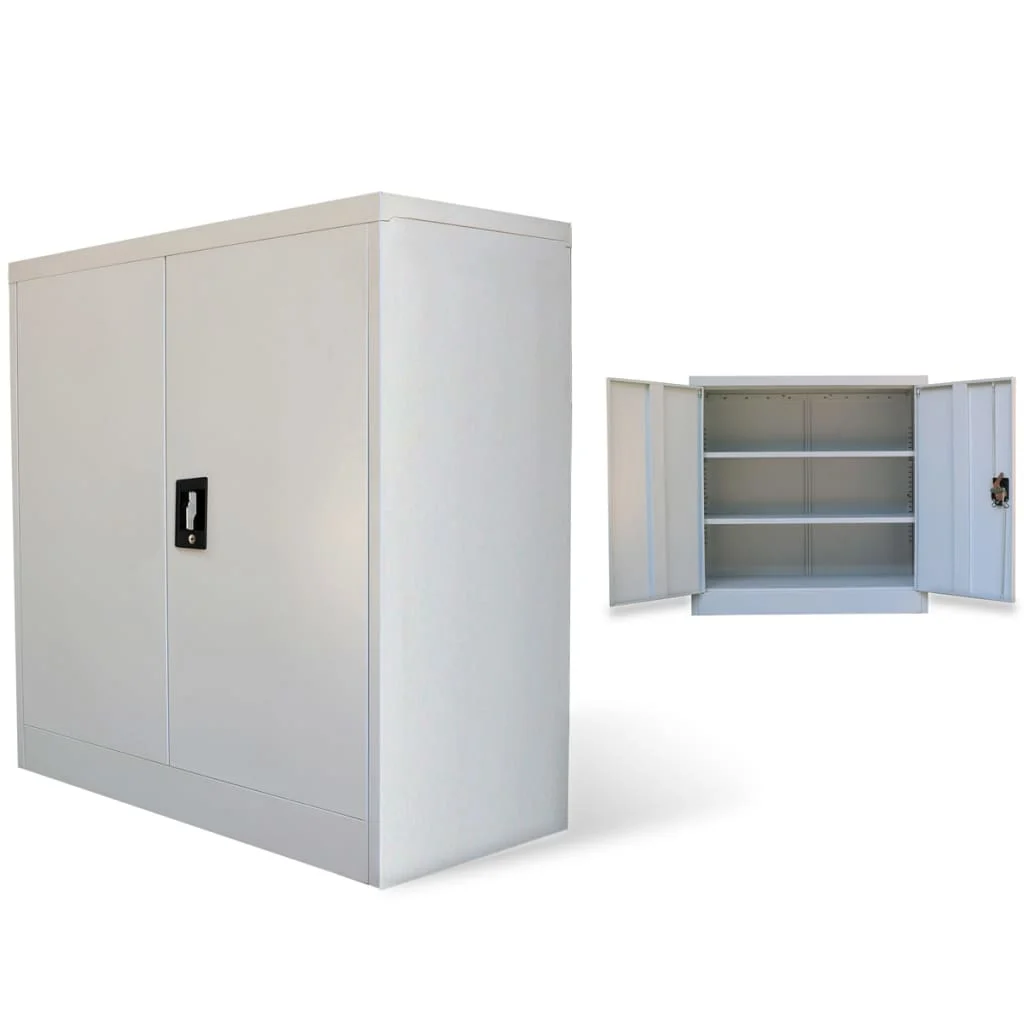 

Office Filing Cupboard Storage Cabinets with 2 Doors Grey 90 cm Steel