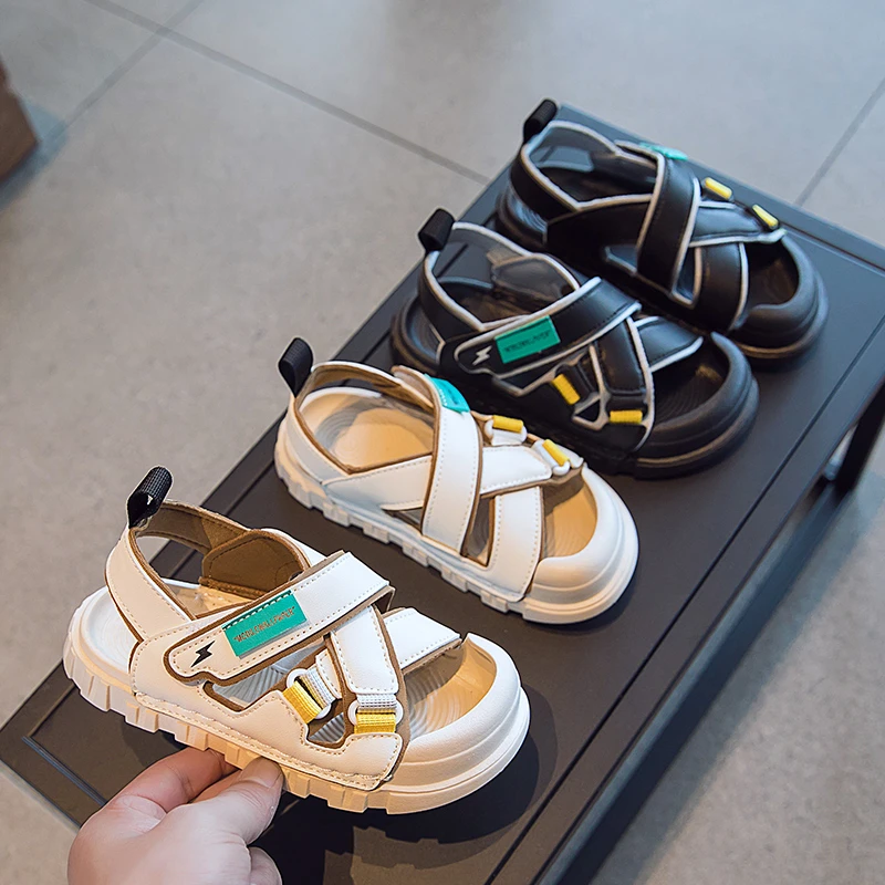 

Boys Sports Sandals 2022 Fashion Summer Wide Kids Children Girls Anti-collision Pu Leather Mesh Soft Beach Toddler Shoes Baby