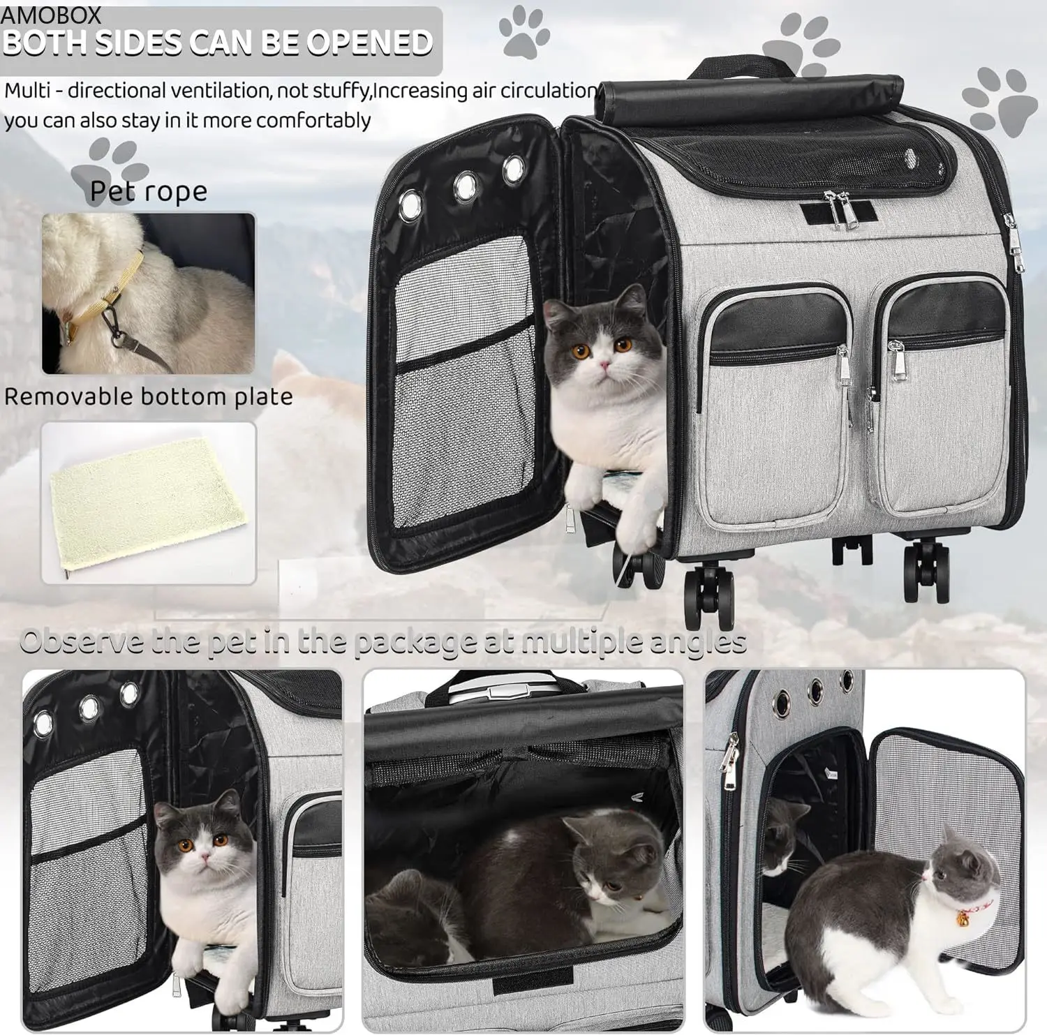 Рюкзак AMOBOX-Pet Carrier со съемными 4 колесами автокреслом для дорожной коляски