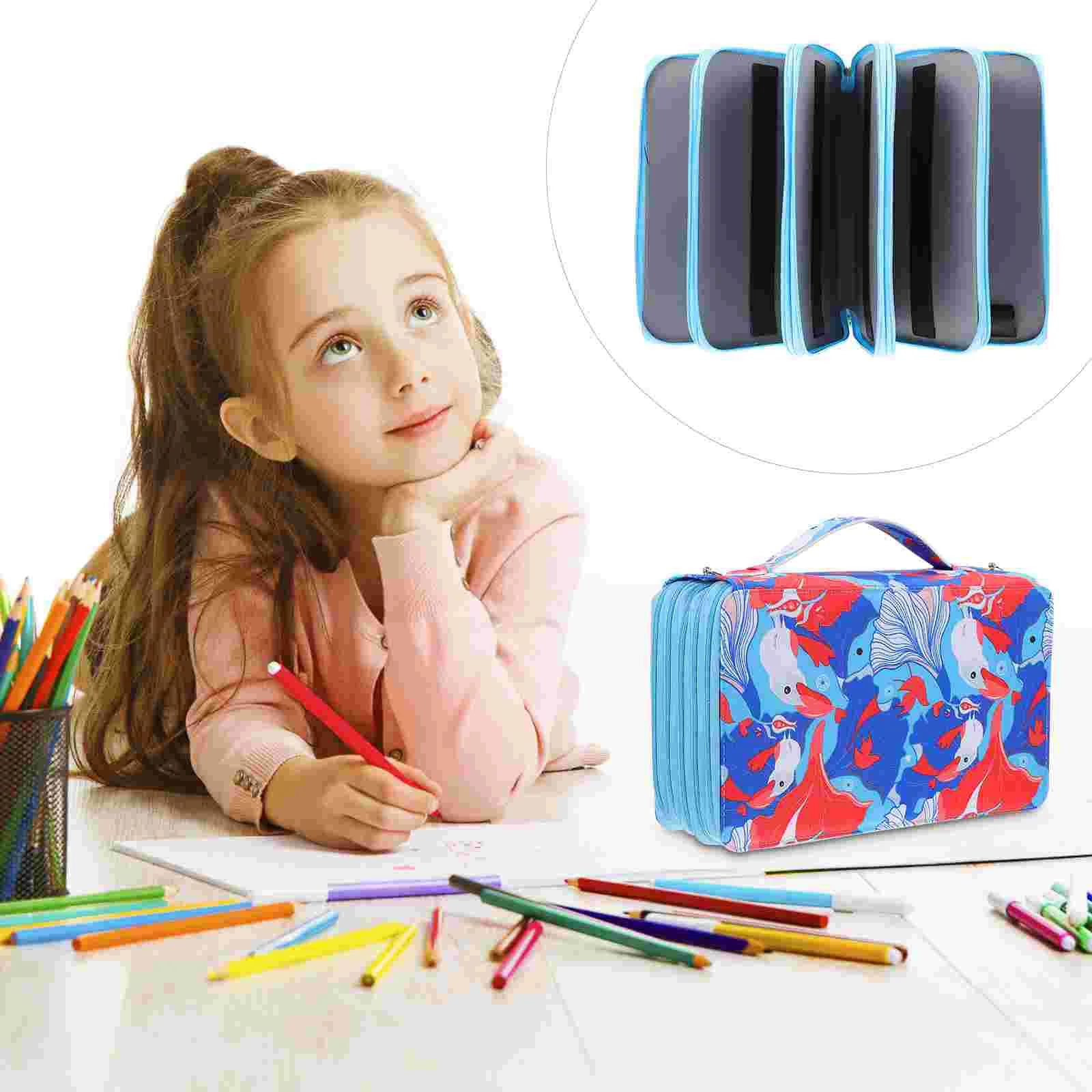 

Pen Pouch Case Holder Brush Storage Large Handle Organizer Flower Capacity Stationery Student Drawing Colored Holders Marker