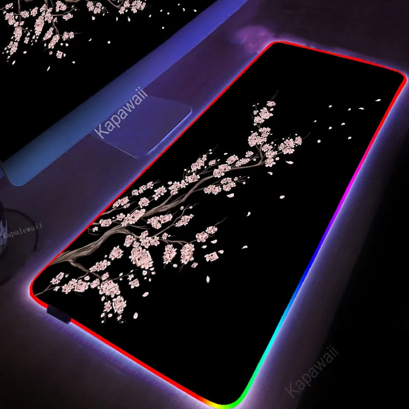 

LED Light Desk Mat Sakura xxl Computer Mousepad With Backlight Keyboard Cover Mause Mat Gaming Mouse Pad RGB Carpet XXL 100x50