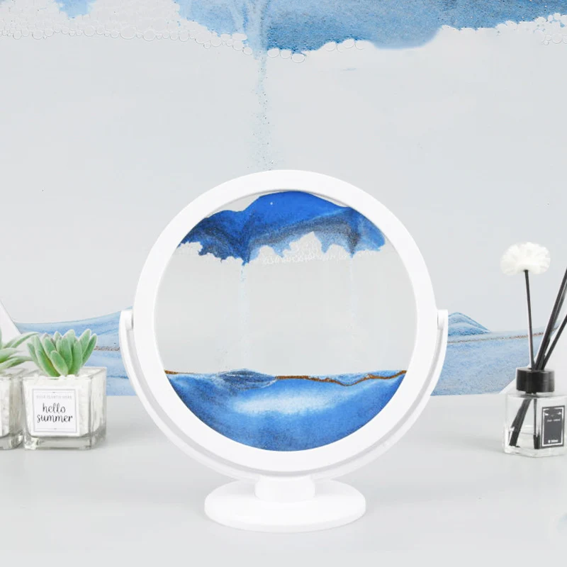 

Creative Moving Sand Art Painting Round Glass 3D Sandscape Quicksand Hourglass Rotatable Flowing Sand Office Home Decor Gifts