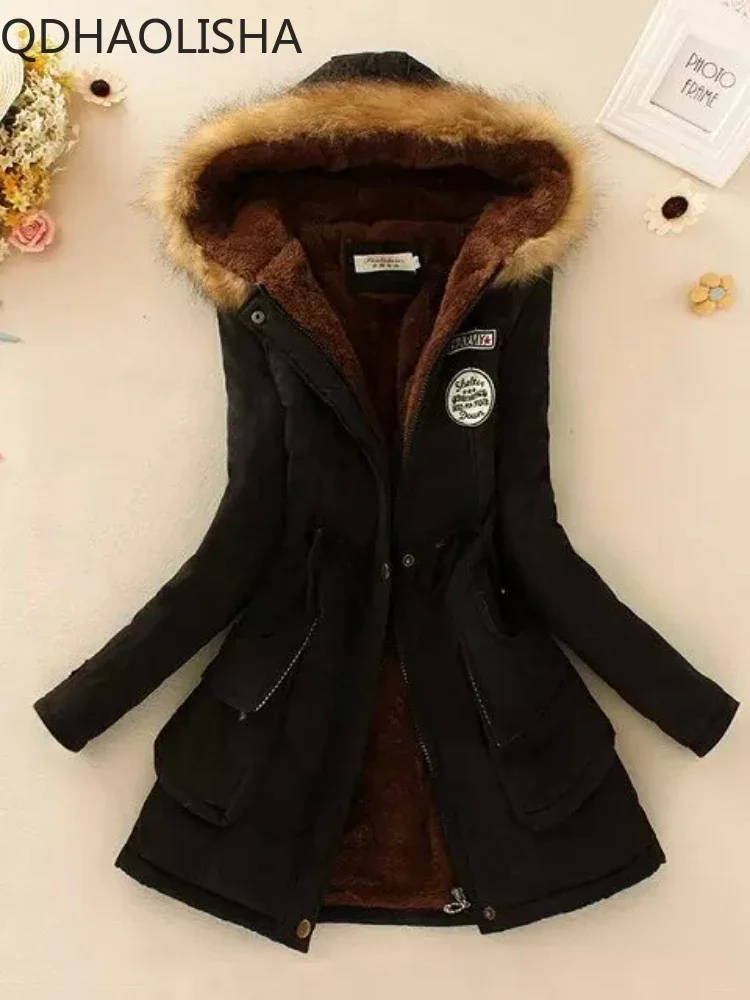 

Женские парки, утепленная одежда с капюшоном, хлопковая куртка средней длины, топ из имитации овечьей шерсти с длинным рукавом, облегающее теплое пальто для женщин на зиму 2023