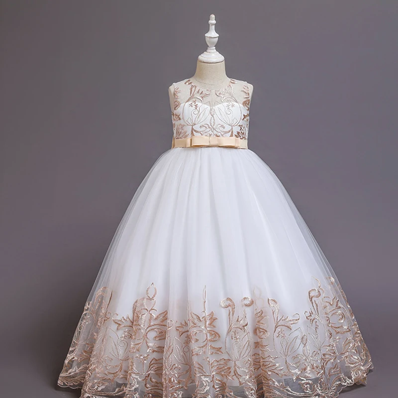 

New children's dress bowknot princess skirt gauze fairy skirt long lace performance dress girls dress performance children's wea