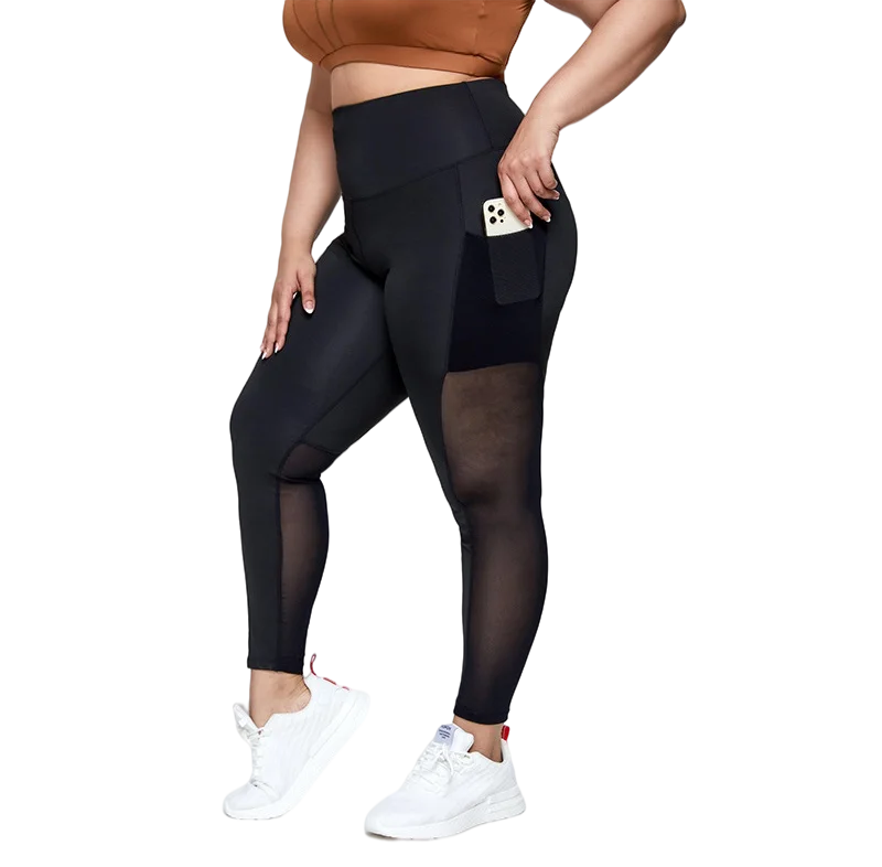 

Plus Size L-4XL Mesh Pocket patchwork Yoga Pants Women High Waist Spliced Quick Dry Sports Leggings Female Fitness Trousers