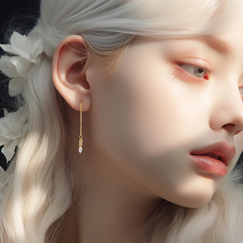 Женские серьги-гвоздики из серебра 925 пробы с цирконом 5 см