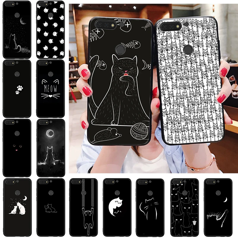 

Black Cat Phone Case For Huawei Honor 50 30 Pro 10X Lite 20 7A 7C 8X 9X Pro 9A 8A 8S 9S 10i 20S 20lite