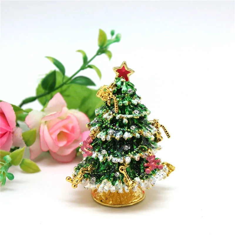 Metal Christmas Traditional Tree Shaped Trinket Jewelry Box