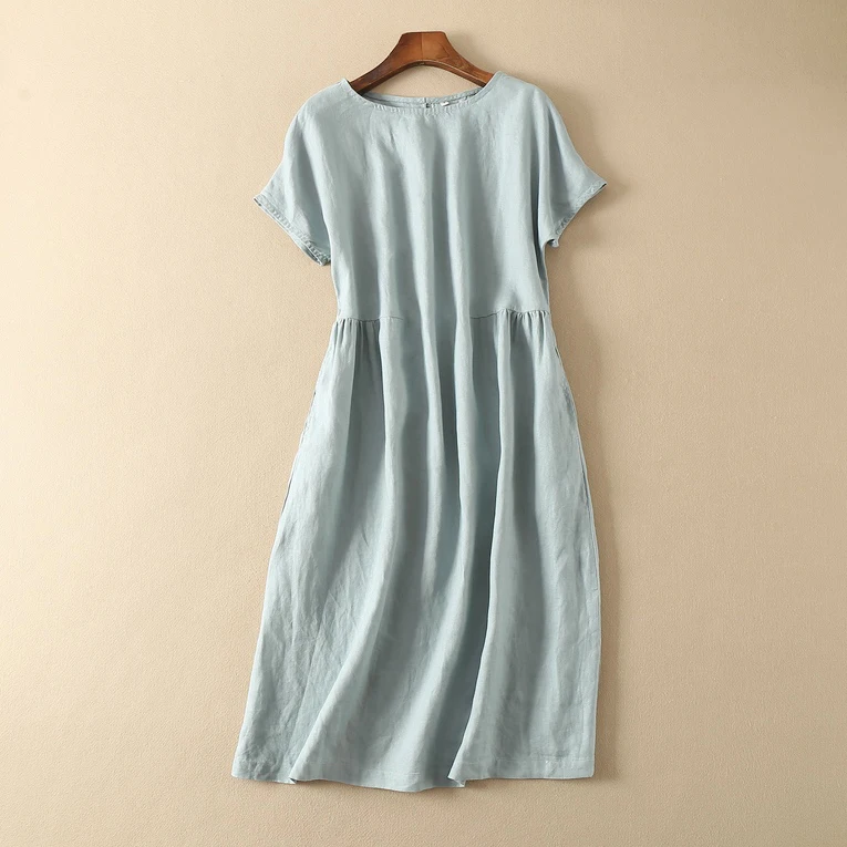 

Женское винтажное платье-рубашка, однотонное Хлопковое платье-трапеция с отложным воротником, однобортное платье большого размера, одежда ...