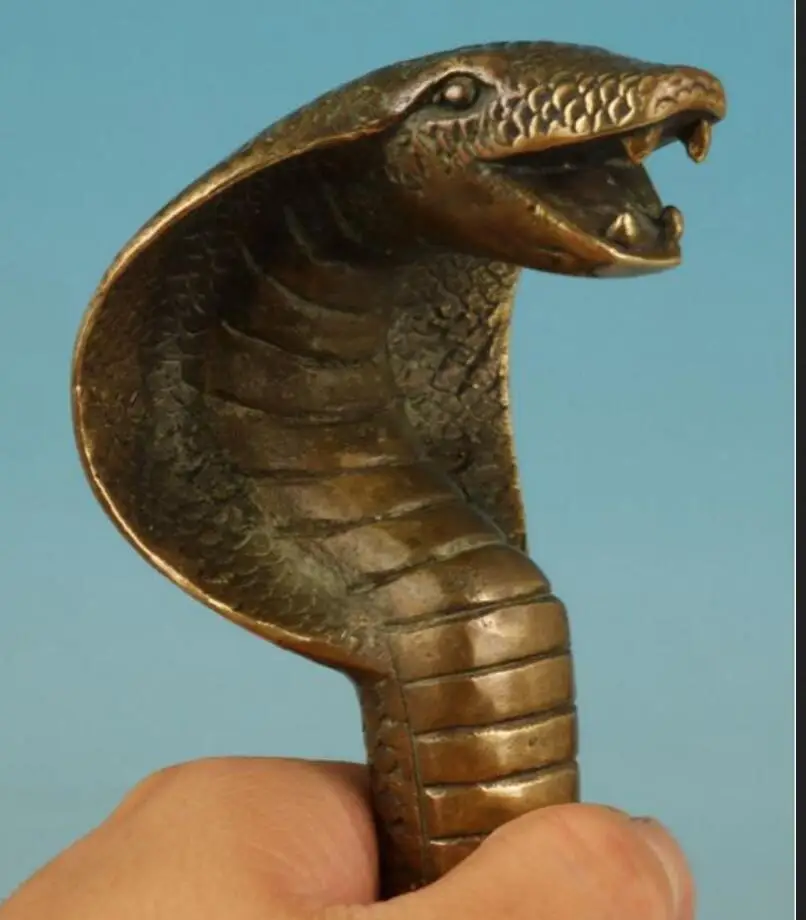 

Copper Statue Chinese Old Bronze Handmade Carved cobra Snake Statue Cane Walking Stick Head