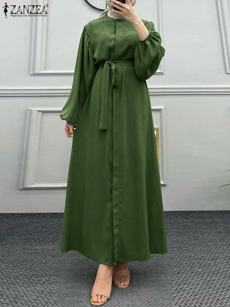 Модель 2022 года, модное мусульманское женское платье ZANZEA, кафтан, женское платье, кафтан, Рамадан, сарафан с длинным рукавом, однотонная Абая, ...