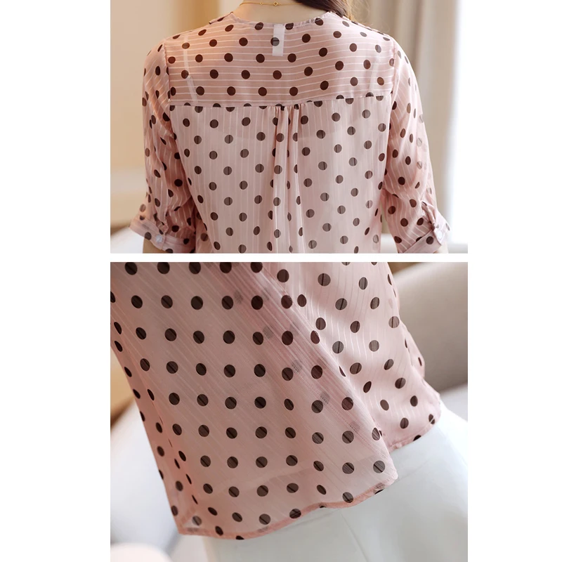 Женская блузка с коротким рукавом Офисная рубашка в горошек V-образным вырезом