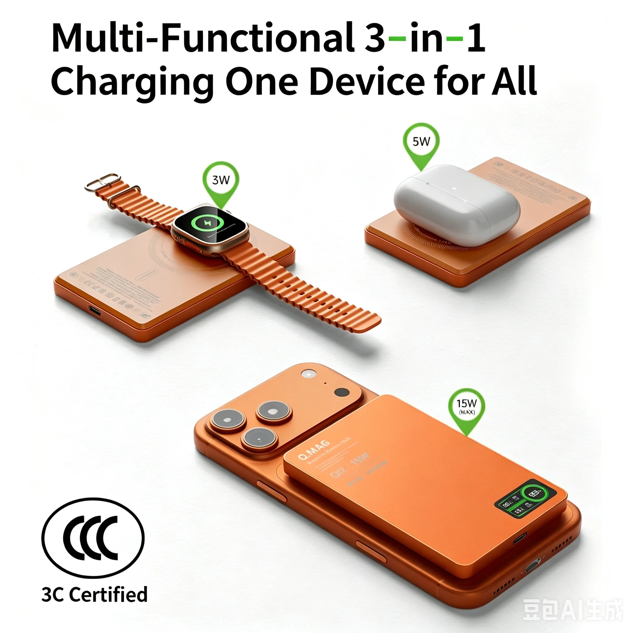 Фото Портативный внешний аккумулятор CCC Slim Original Qi2 Power Bank для быстрой беспроводной зарядки MagSafe для iPhone 17, 16, 15 PRO, iWatch 10 №3