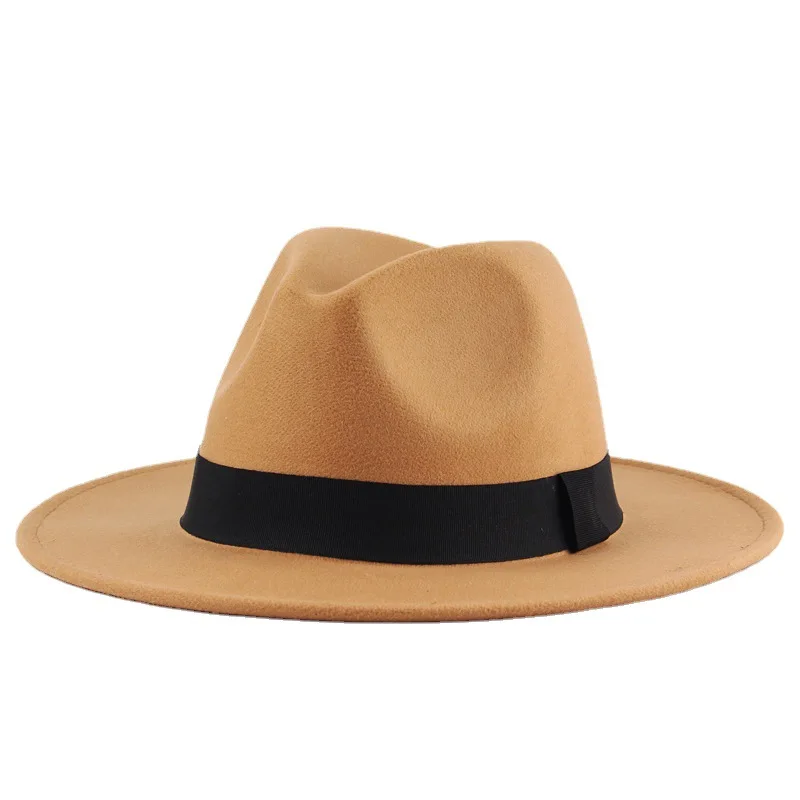 

New Hot Wide Brim Felt Fedora Hats With Bee Ribbon Autumn Winter Wedding Party Trilby Hat Men Gentleman Jazz Hats 56-58CM