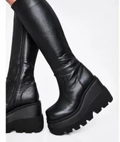new ladies high platform boots fashion zip high heels boots women wedges shoes woman casual boots heels plus size 35 43