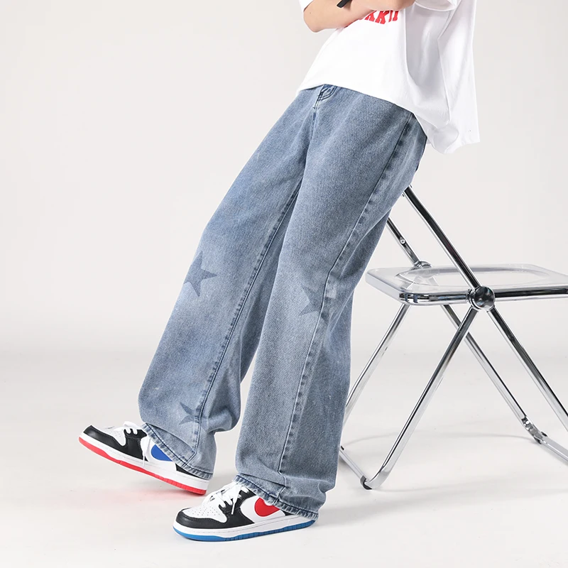 Men Y2K Jeans 2022 Streetwear Hip Hop Star Printing Trousers Men Casual Fashion Korean Harajuku Harlan Wide Leg Jeans Men Pants