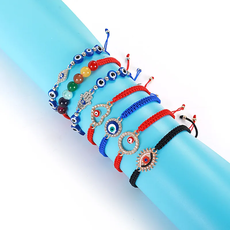 

Simple Bohemian Braided Rope Bracelets For Women Men Blue Round Beads Evil Eye Bracelet Hand Fashion Friendship Jewelry Gifts