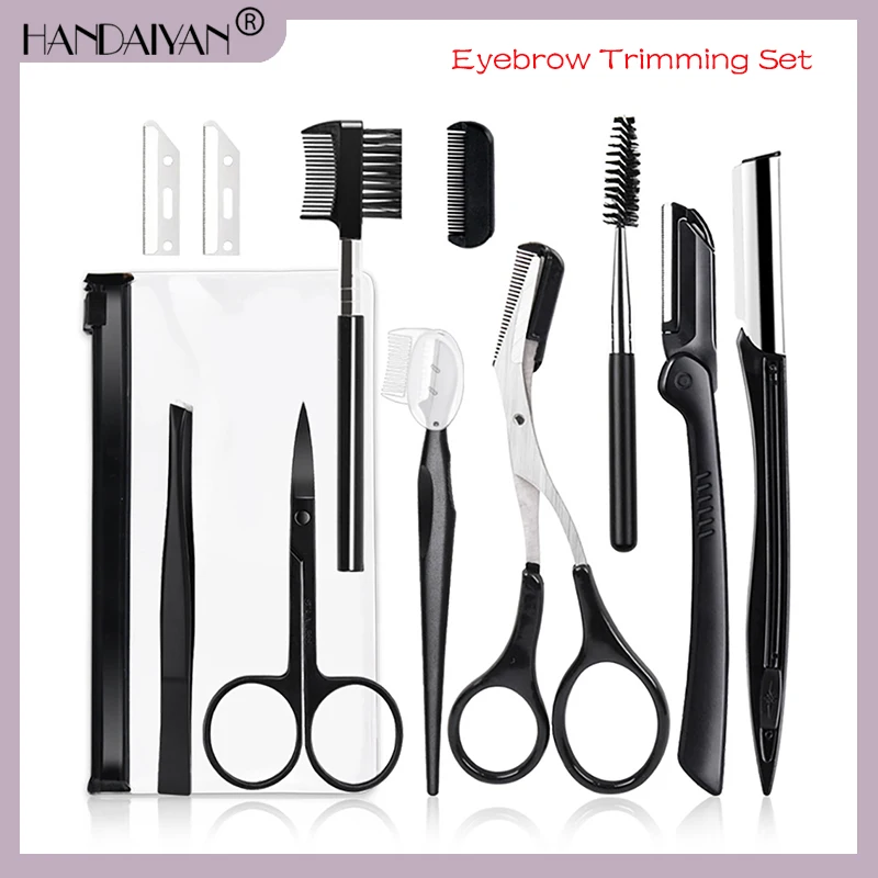 

HANDAIYAN Eyebrow Trimmer Brow Razor Kit Eyebrow Scissors Eyebrow Comb Razor Face Tweezers Eyelash Eyelash Brush Makeup Tools
