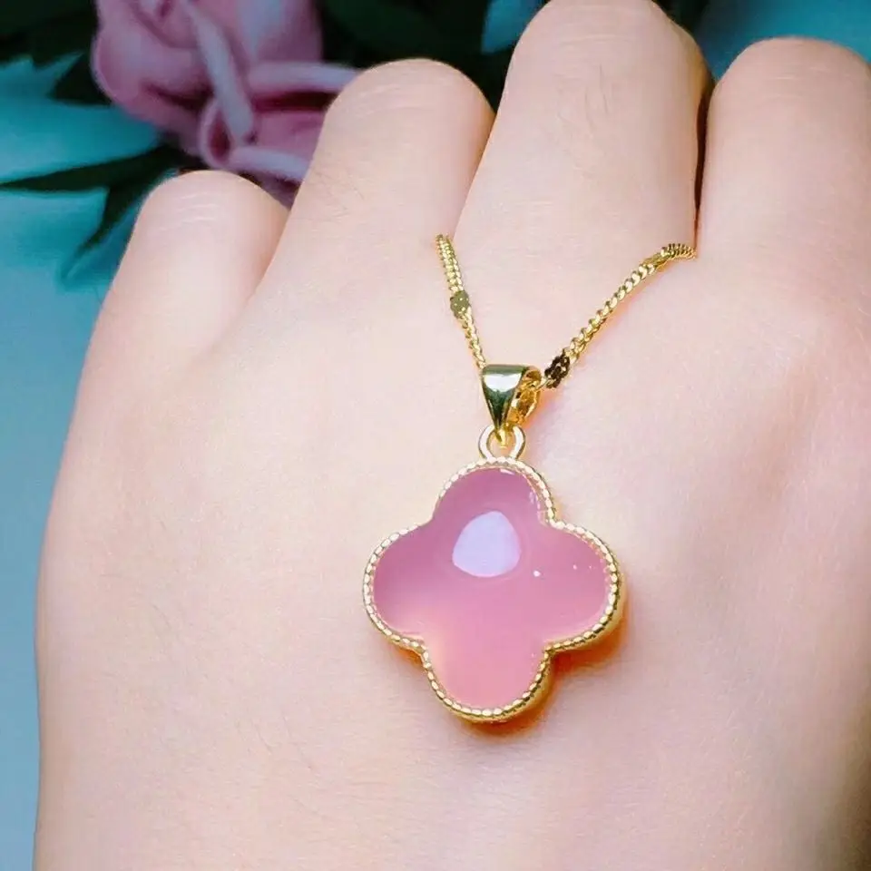 Оптовая продажа подвеска из халцедона с четырьмя листьями инкрустированная