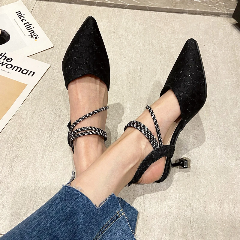 

Ladies Sandals Spring and Summer All-match Medium-heeled Sandals Women's Pointed Toe Stiletto Slippers 2022 New
