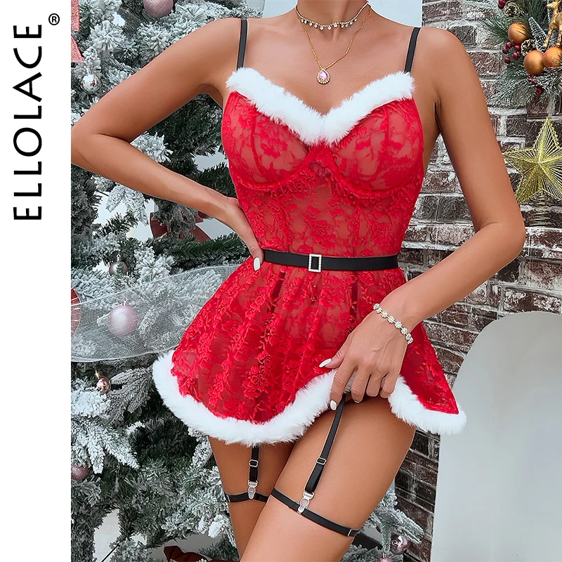 Ellolace сексуальное рождественское кружевное платье Sissy прозрачное Onlyfans