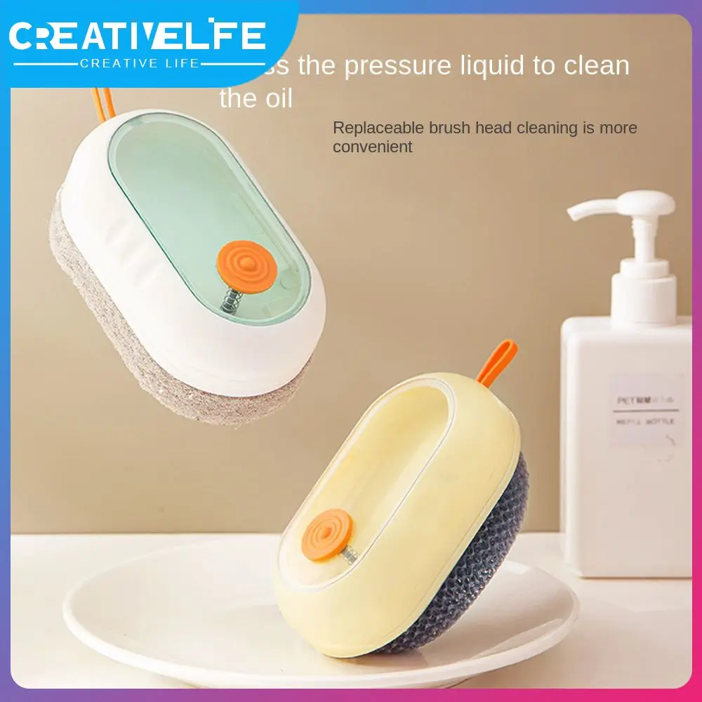 

Large-capacity Liquid Storage Design Dishwashing Brush Strong Decontamination Easy Drain Dishwashing Cloth Abs Tpr Pot Brush