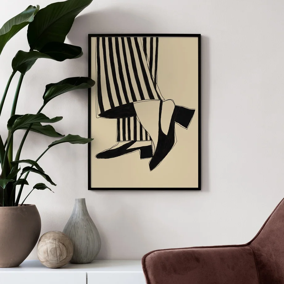 Абстрактная геометрическая форма на высоких каблуках женские плакаты и линия