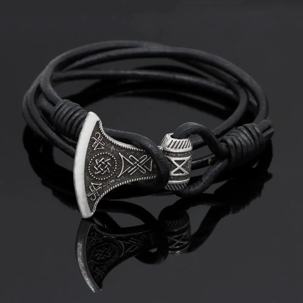 

Viking Axe Leather Bracelet Nordic Odin Rune Amulet Bracelet for Men and Women