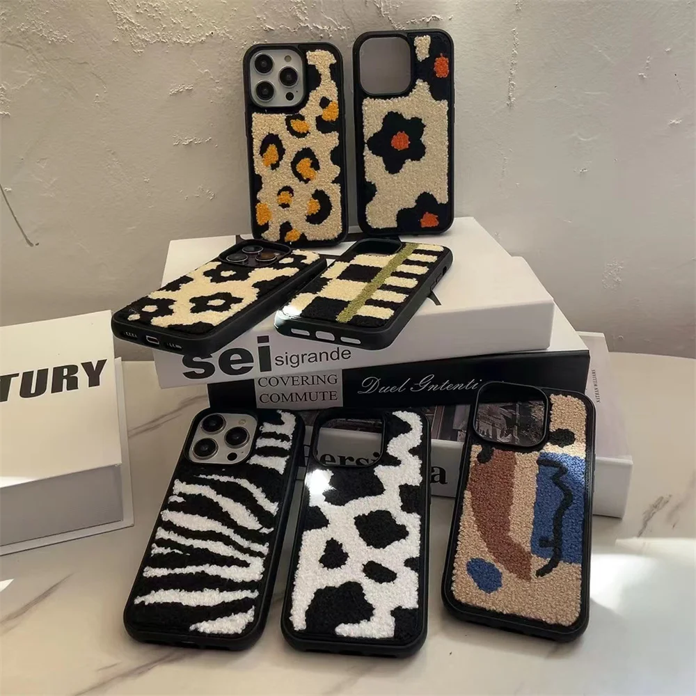 

Ins Flower Towel Embroidery Case for Apple 14promax Phone Case iphone13 12 Geometric Leopard Cover