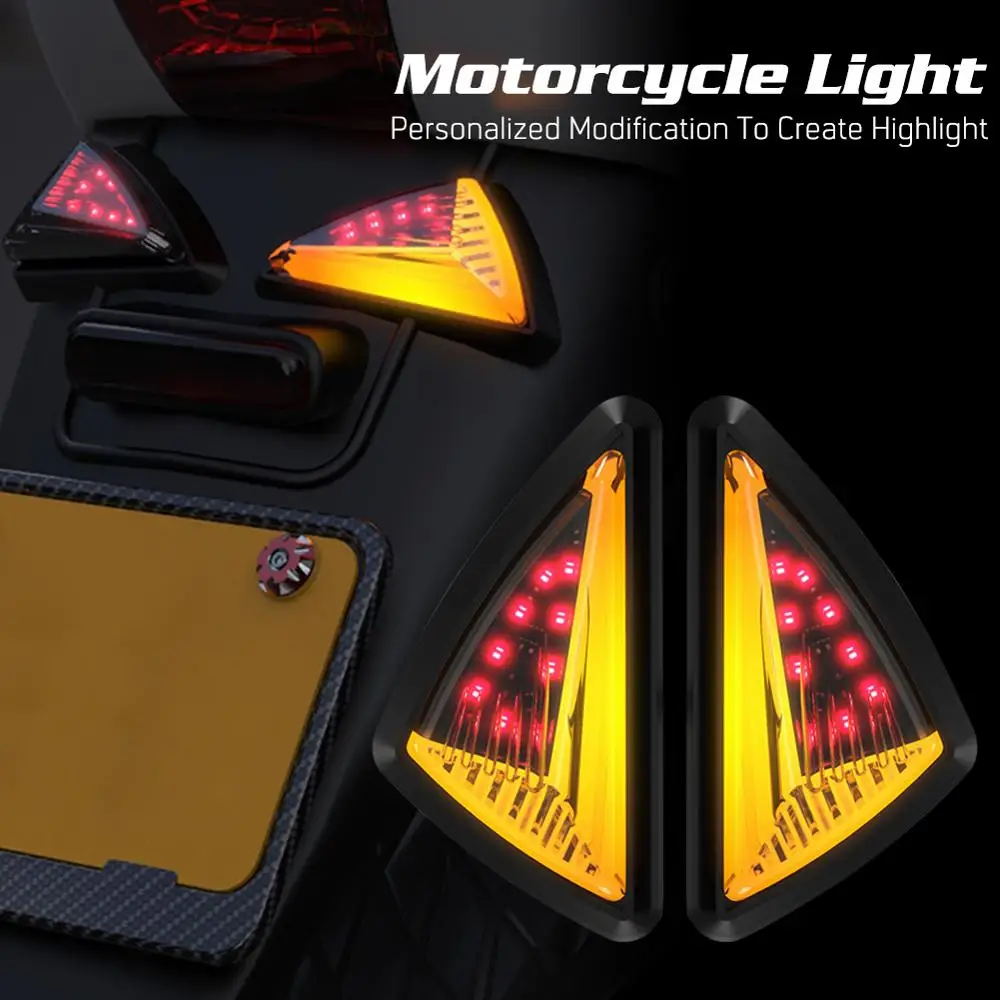 

2Pcs Universal Motorcycle Dynamic Triangle Tail Light Mount LED Turn Signal Indicator Taillight Lamp Bendable Flashing Motorbike