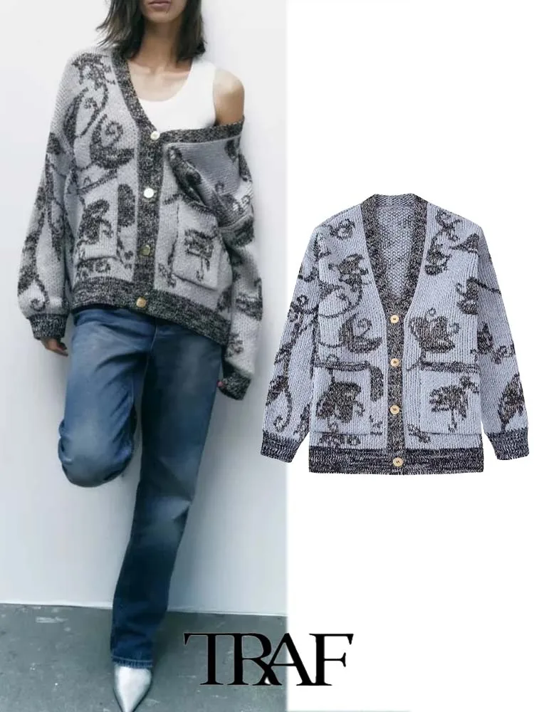 

Повседневное трикотажное жаккардовое пальто с длинным рукавом, на осень/зиму