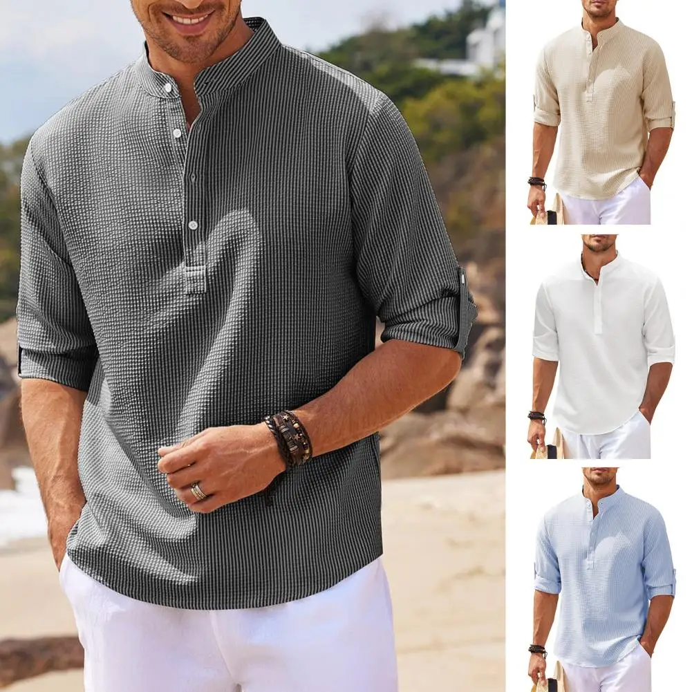 

Summer Fashion Cotton Casual T-Shirts Casual Male Short Sleeve V-Collar Breathable Men's Tee Button-up