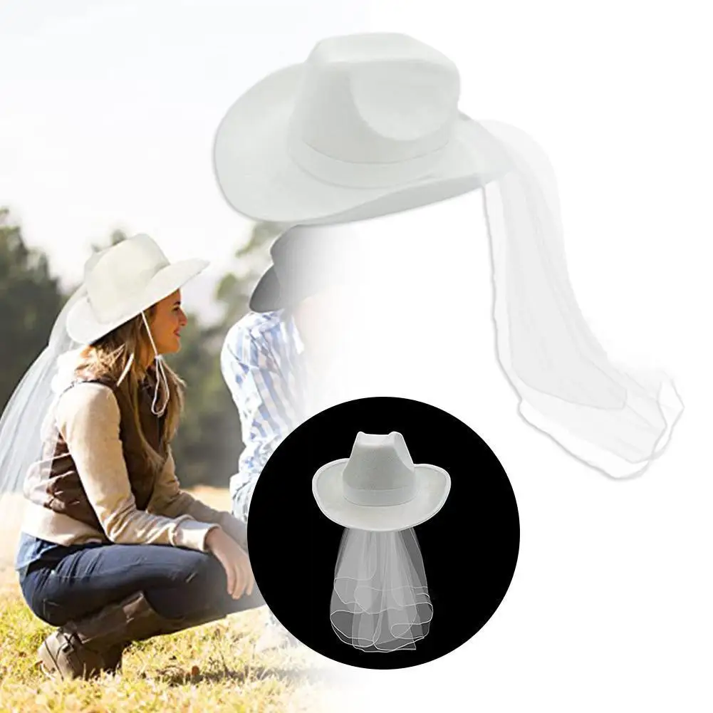 

Bride Cowgirl Hat With Veil Novelty Cowboy Hat Summer Beach Straw Hat Cowgirl Hat With Long Veil Western Fancy Dress Accessory