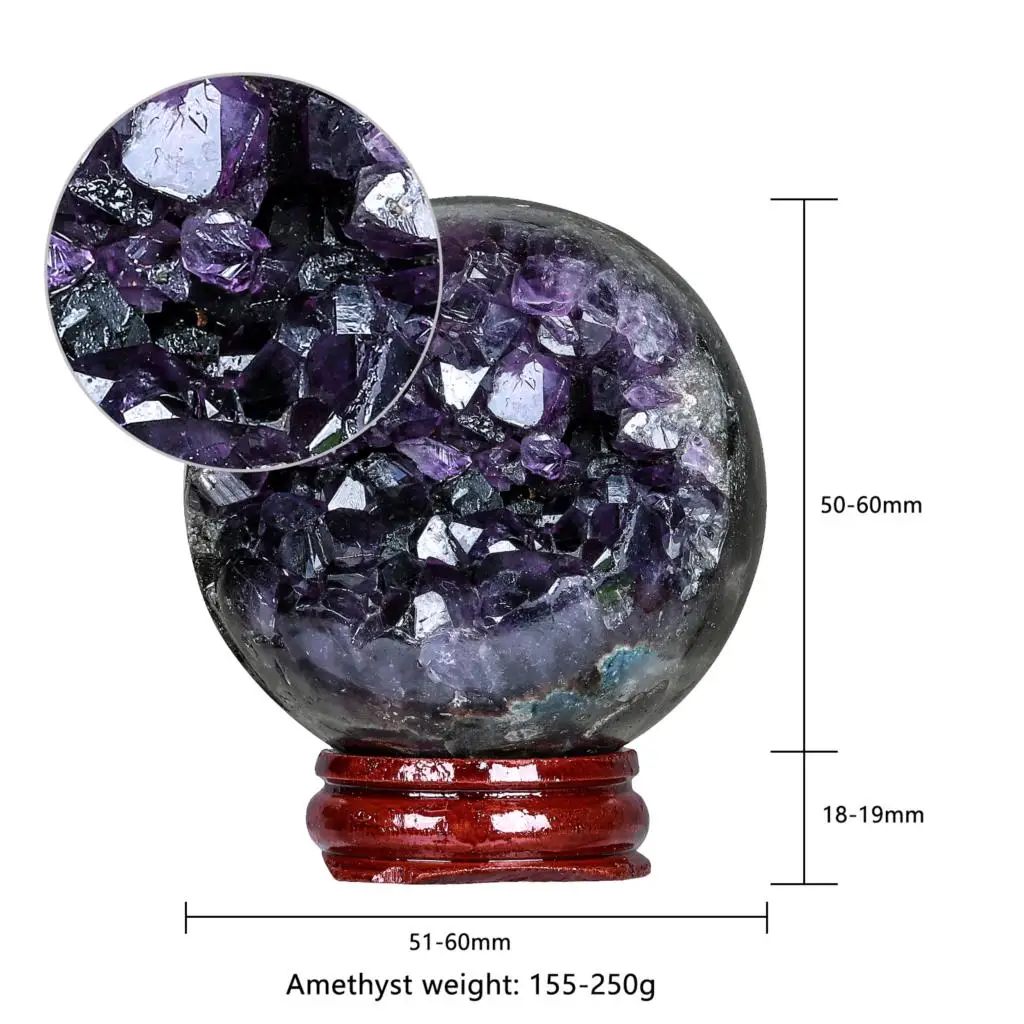 140-430g Natural Amethyst Crystal Ball With Wooden Stand Healing Gemstone Sphere Specimen For Home Decoration Divination