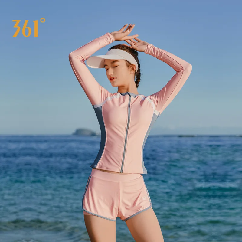 361 Women Two Pieces Long Sleeve Sun Protection Surfing Shirts Diving Tops Bottoms Beach Quick Dry SwimWear Bathing Rash Guard