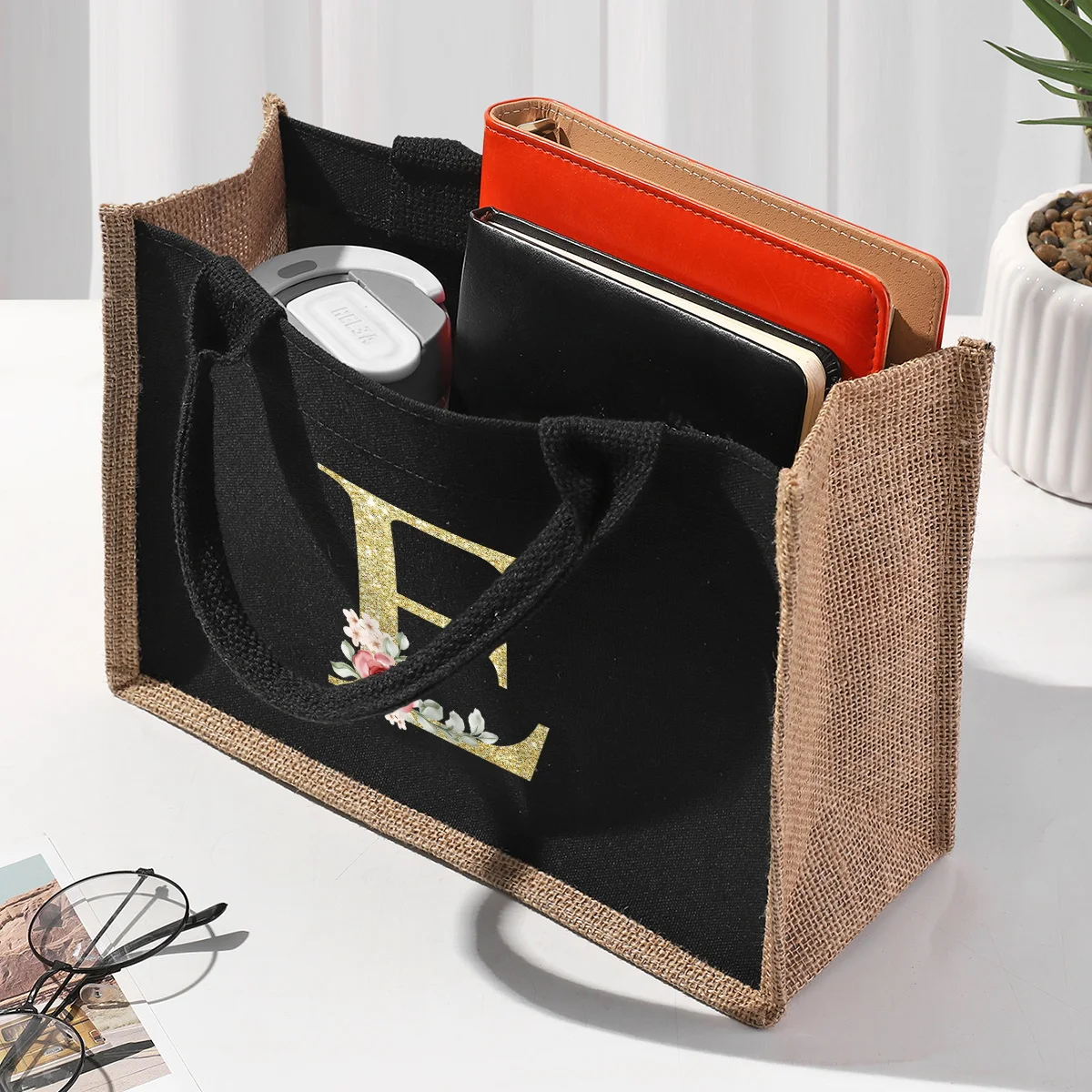Женская Холщовая Сумка-органайзер с золотыми буквами