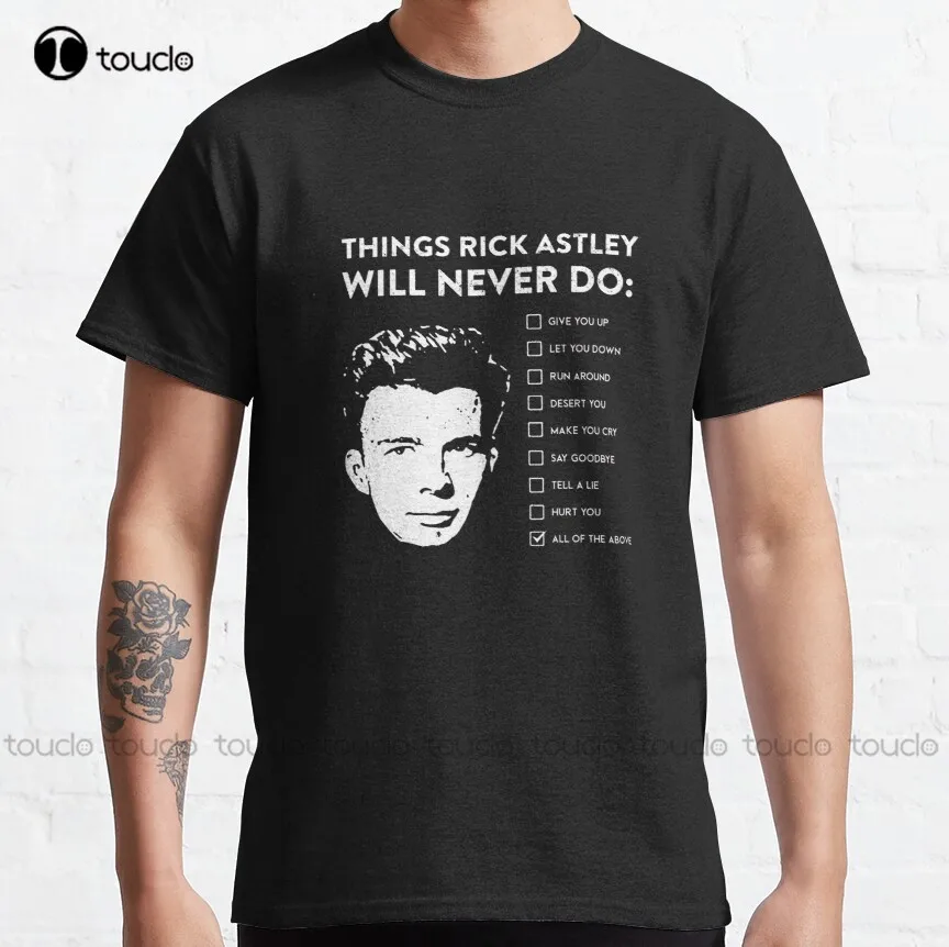 

Классическая футболка с надписью «Things Rick Astley Never Do Classic», мужские футболки на заказ, Подростковая футболка унисекс с цифровой печатью aldult